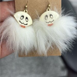 Ghost Earrings with Fluffy White Accents